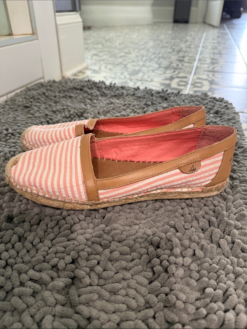 Sperry Pink and Tan Striped Espadrille Slip-Ons
